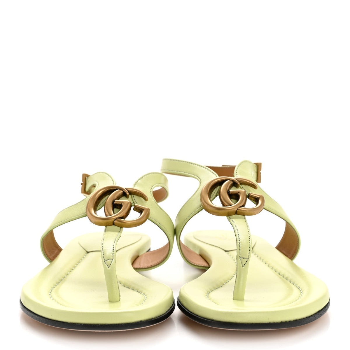 Gucci Calfskin Women's Double G Thong Flat Sandals 35 Pistachio Green