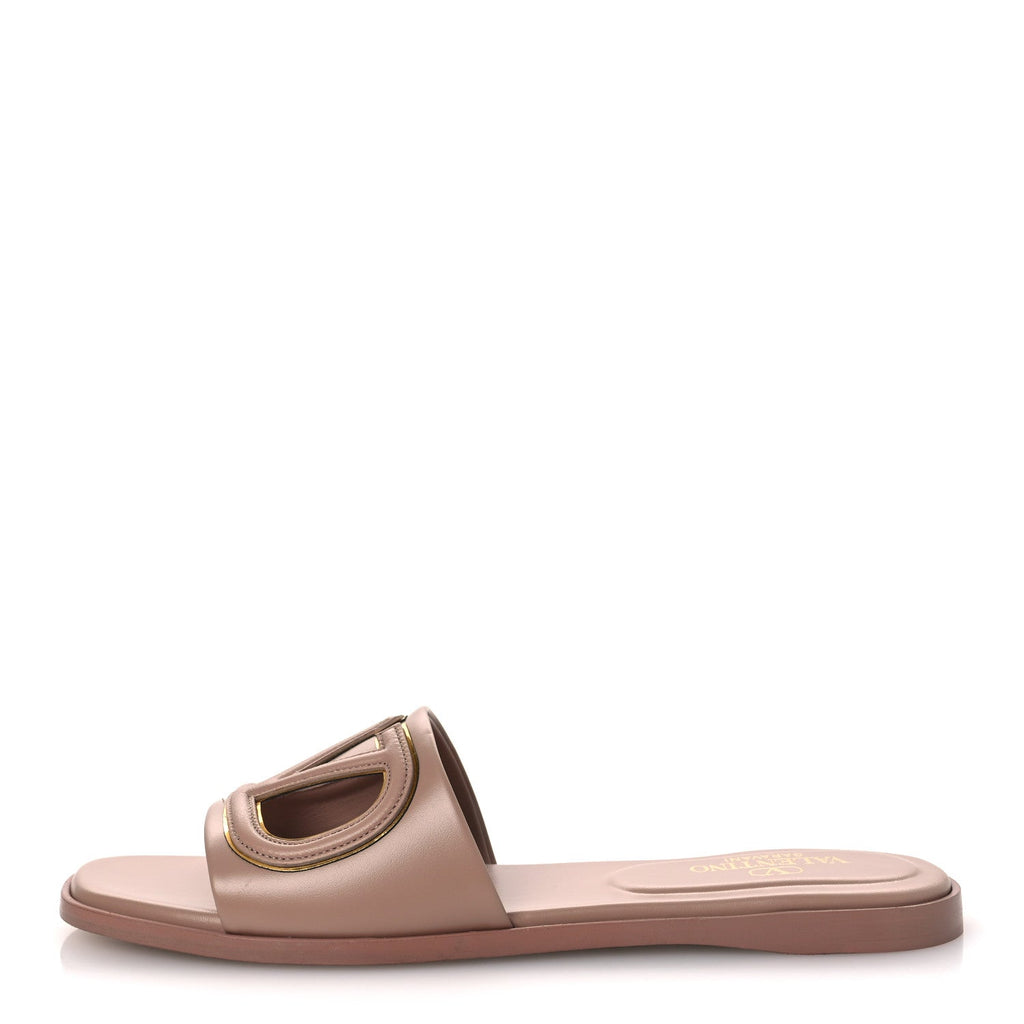 Valentino Garavani Calfskin Women's VLogo Cut Out Flat Slide Sandals 36.5 Rose
