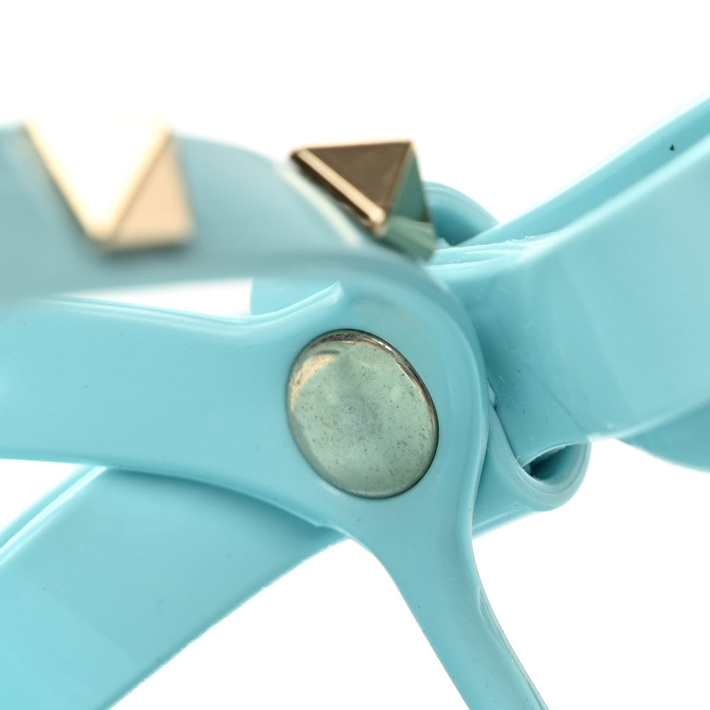 Valentino Garavani PVC Women's Jelly Rockstud Bow Thong Sandals 40 Light Blue