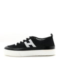 Hermes Knit Fabric Calfskin Women's Deep Sneakers 36.5 Black White