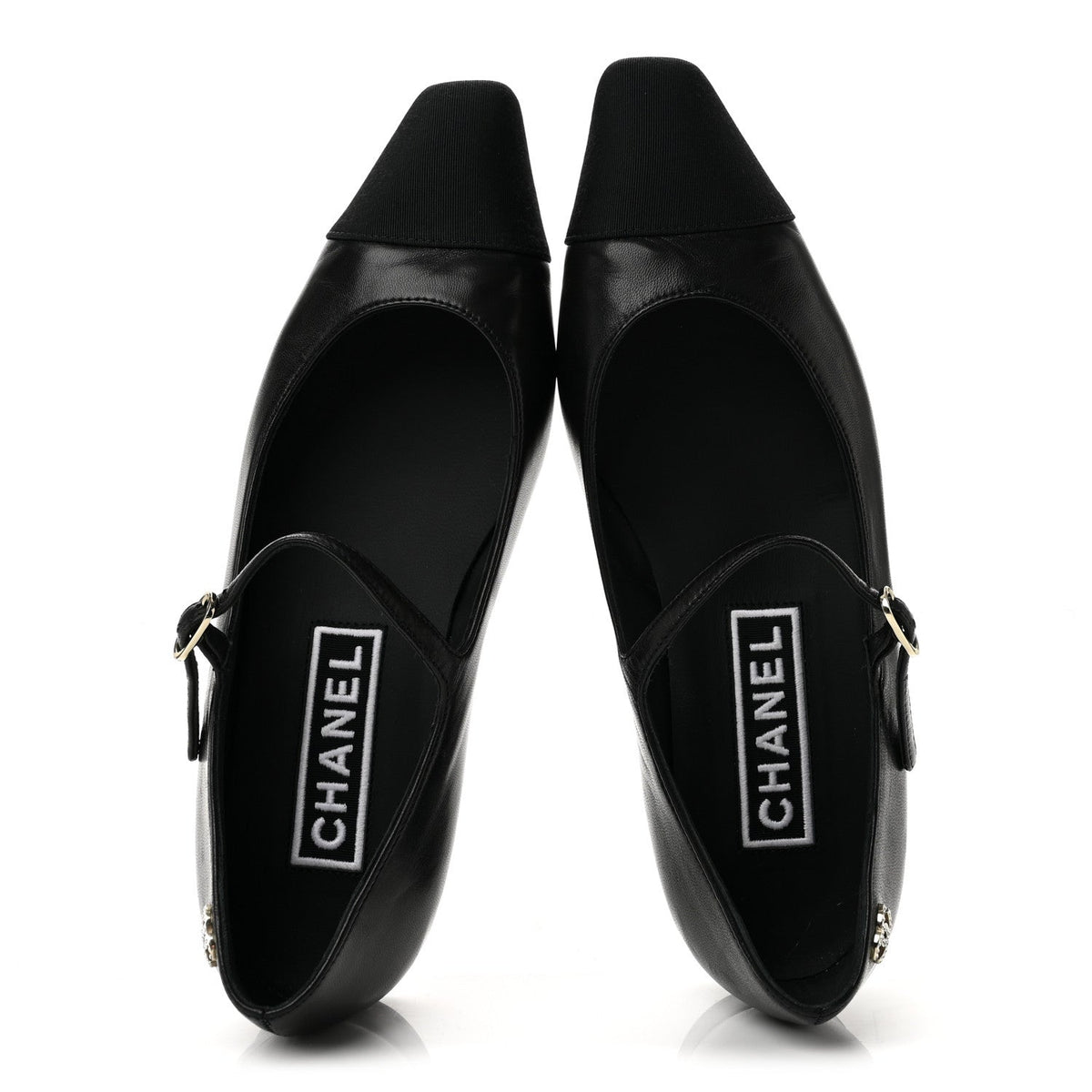 Chanel Lambskin Grosgrain Cap Toe Women's CC Mary Jane Flats 39.5 Black