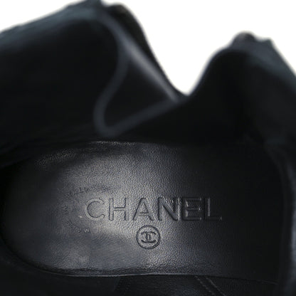 Chanel Calfskin Women's Quilted Lace Up Combat Boots 39 Black