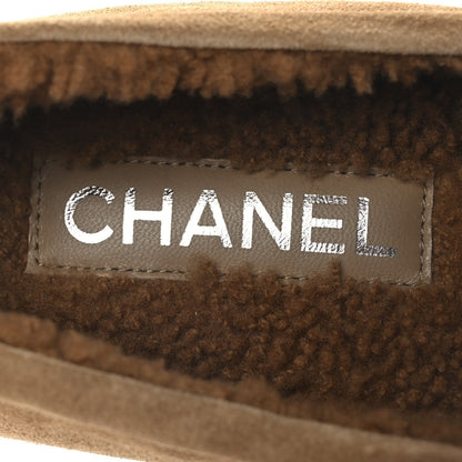 Chanel Suede Calfskin Women's CC Loafers 36.5 Dark Beige