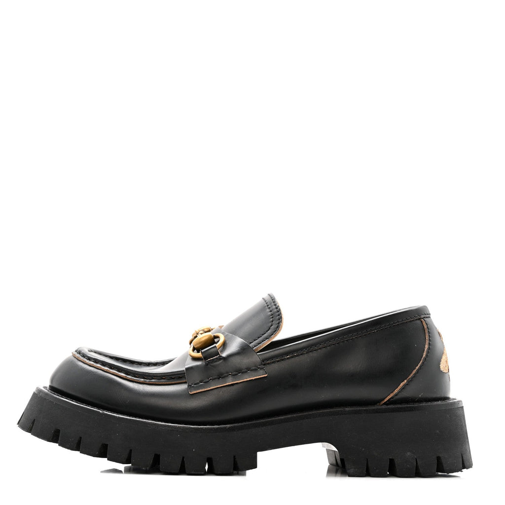 Gucci Cordovan Lux Women's Harald Horsebit Platform Loafers 37.5 Black