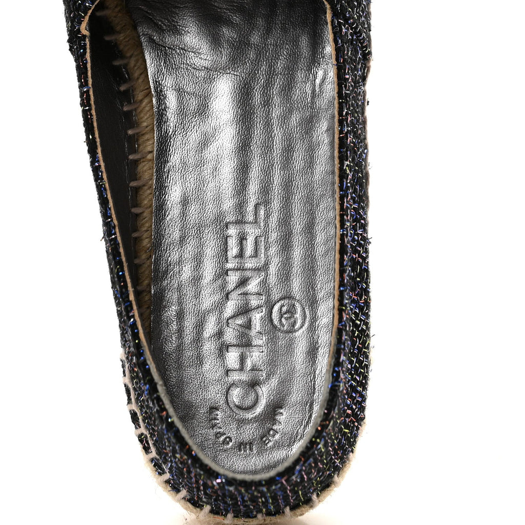 Chanel Tweed Patent Goatskin Women's CC Espadrilles 39 Black Pink Yellow