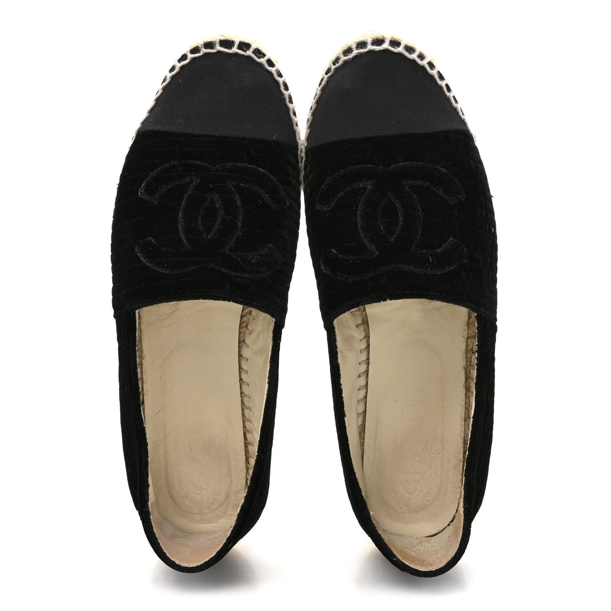 Chanel Velvet Grosgrain Women's CC Espadrilles 38 Black