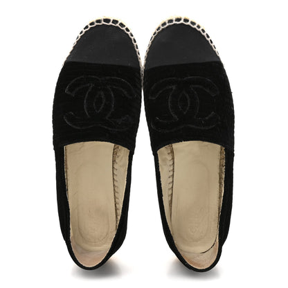 Chanel Velvet Grosgrain Women's CC Espadrilles 38 Black