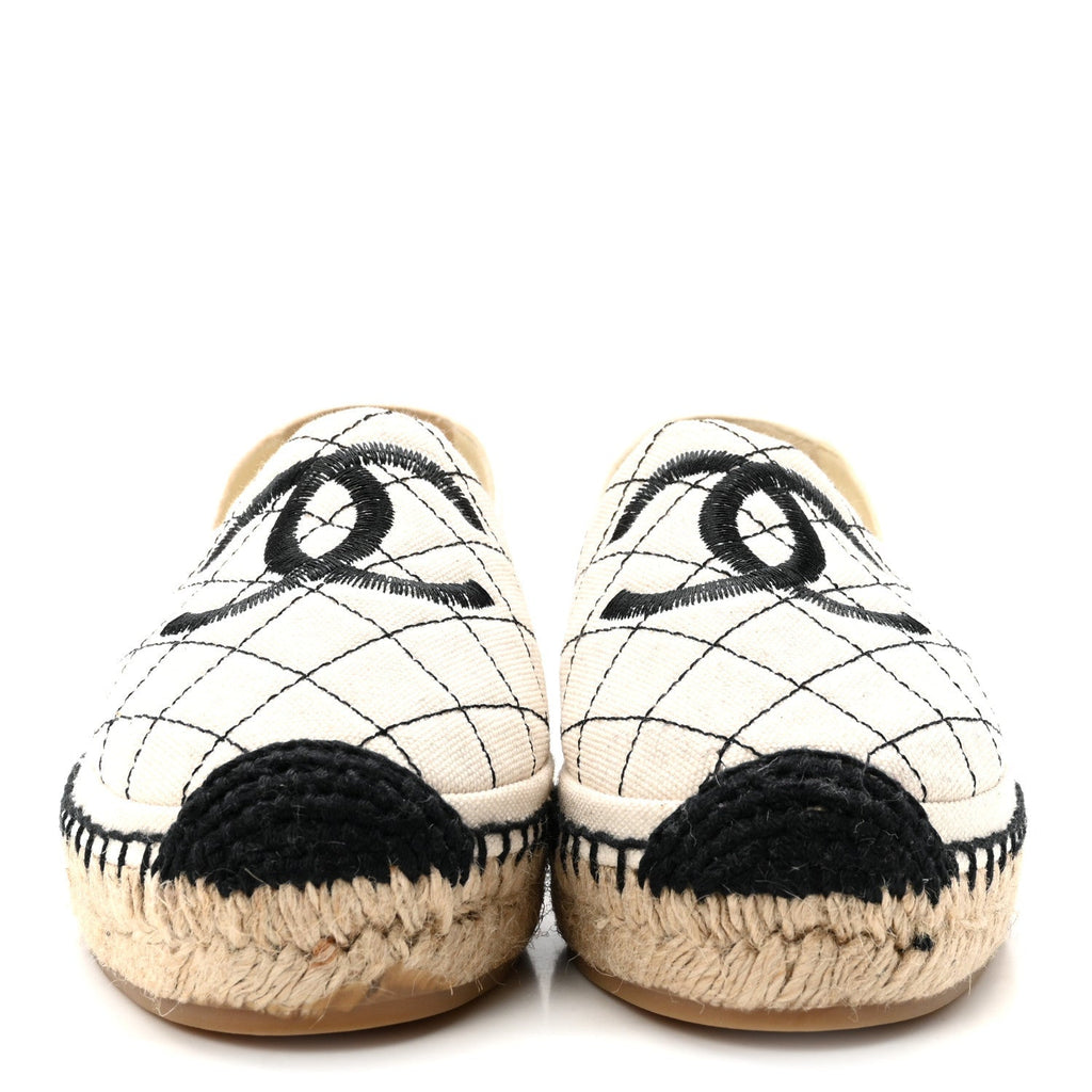 Chanel Fabric Women's Biarritz CC Espadrilles 36 Beige Black