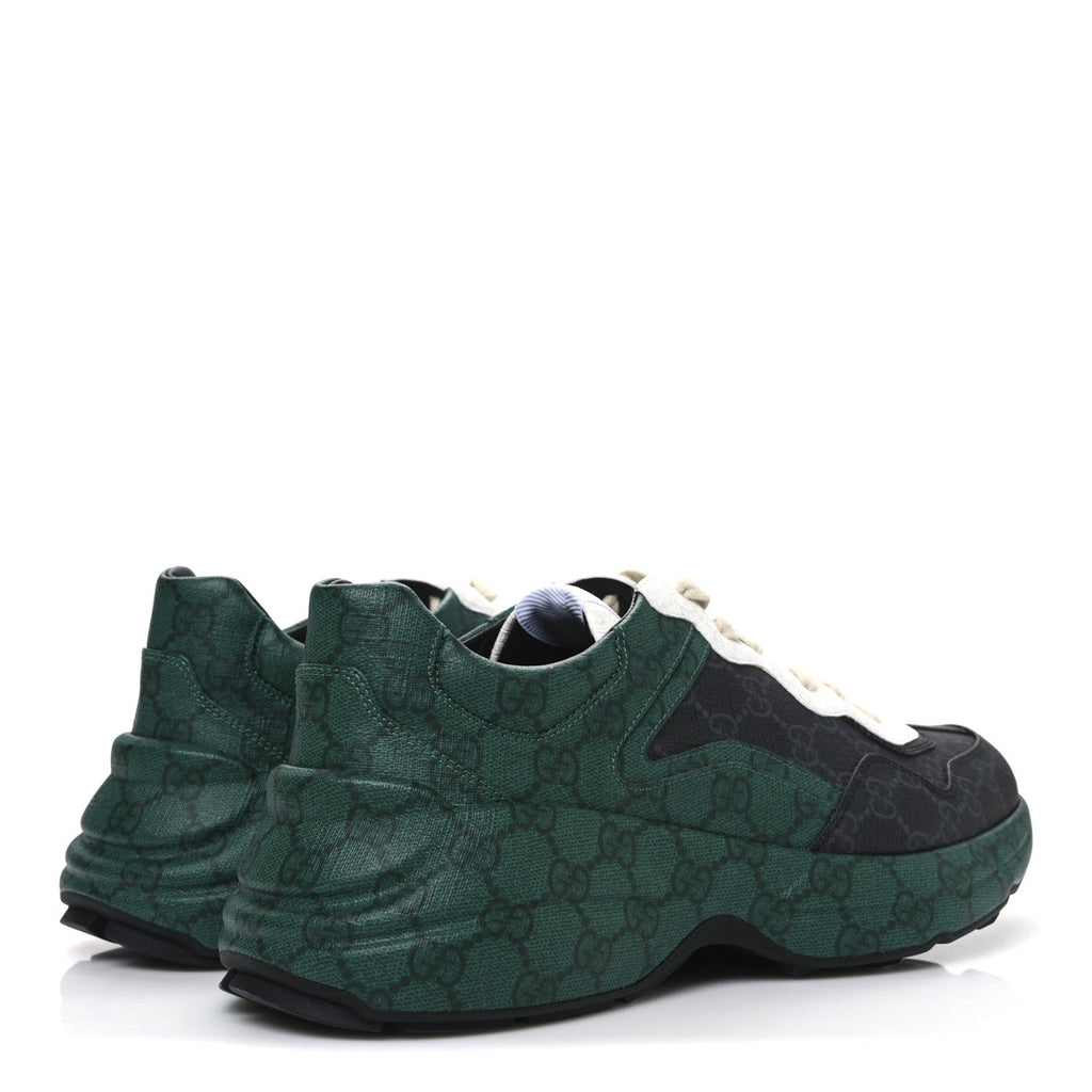Gucci GG Supreme Monogram Men's Rhyton Sneakers 8.5 Black Green
