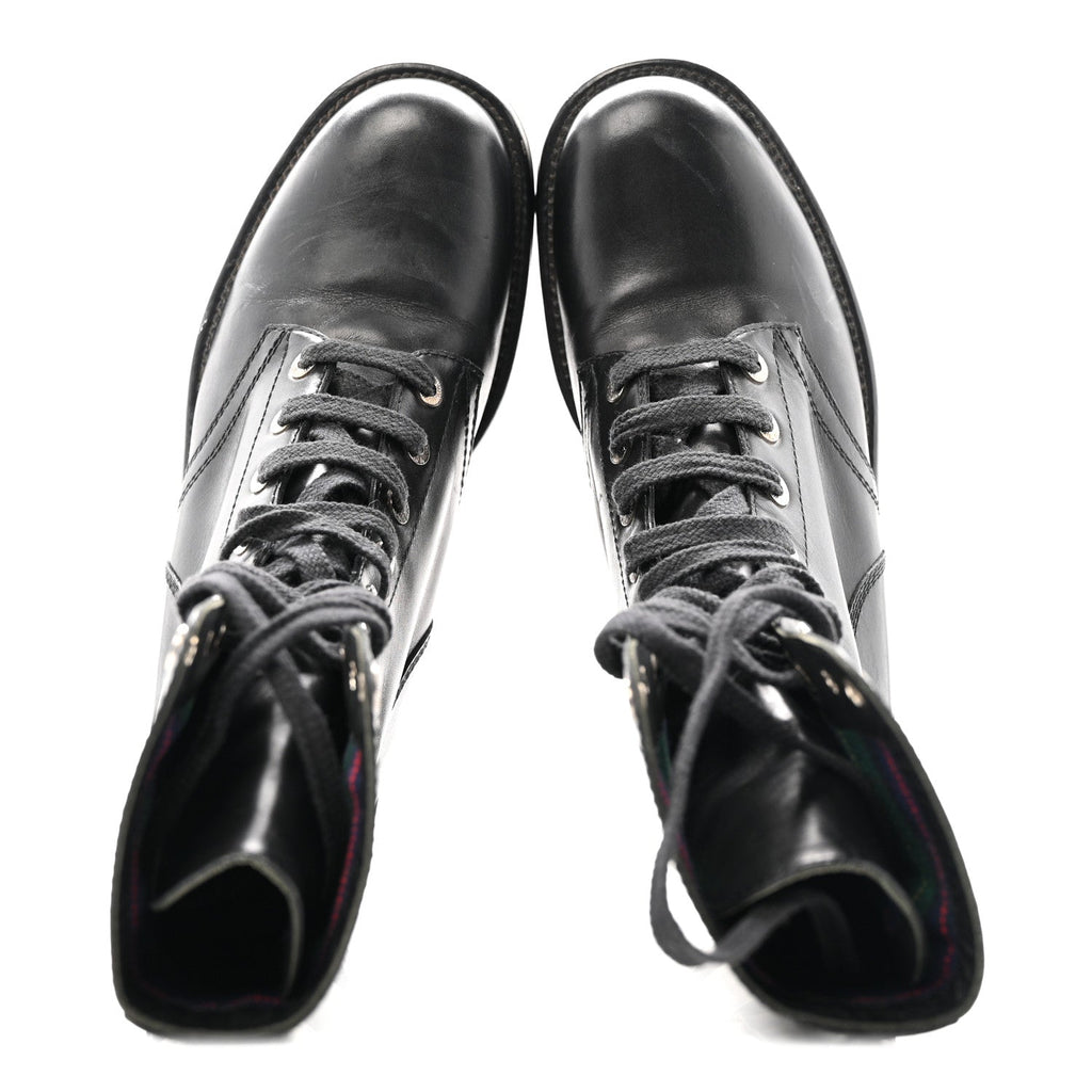 Chanel Calfskin Women's Lace Up Combat Boots 39.5 Black