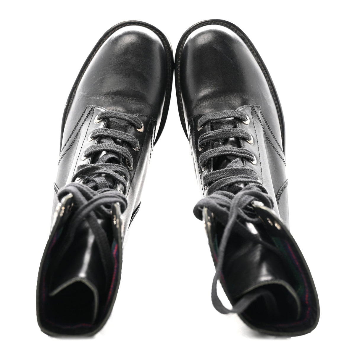Chanel Calfskin Women's Lace Up Combat Boots 39.5 Black