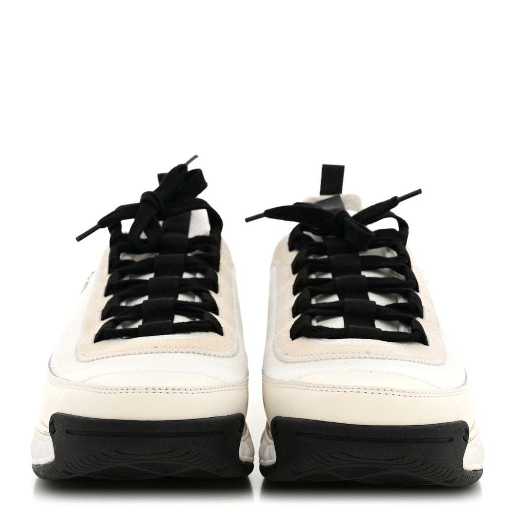 Chanel Velvet Calfskin Mixed Fibers Men's CC Sneakers 44 Ivory Black