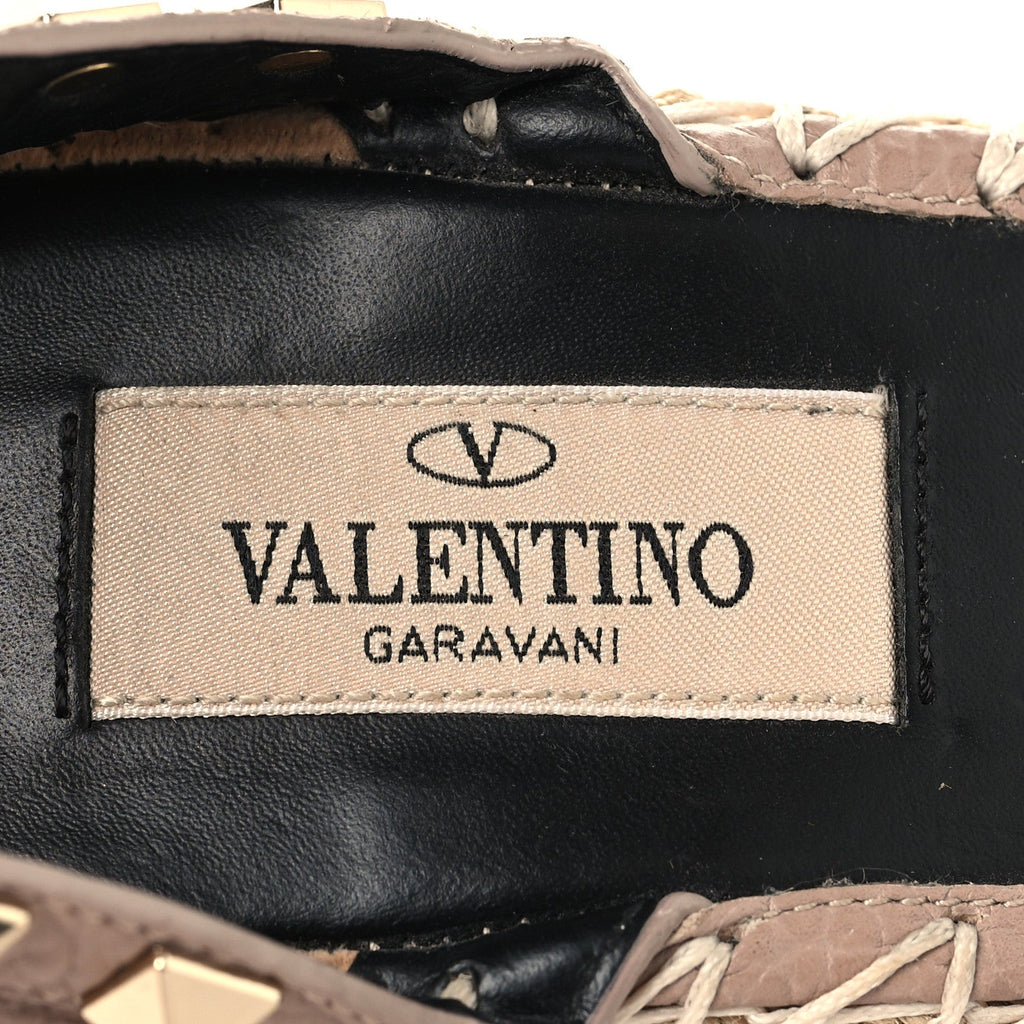 Valentino Garavani Calfskin Women's Rockstud Espadrille Wedge Sandals 35 Poudre Natural
