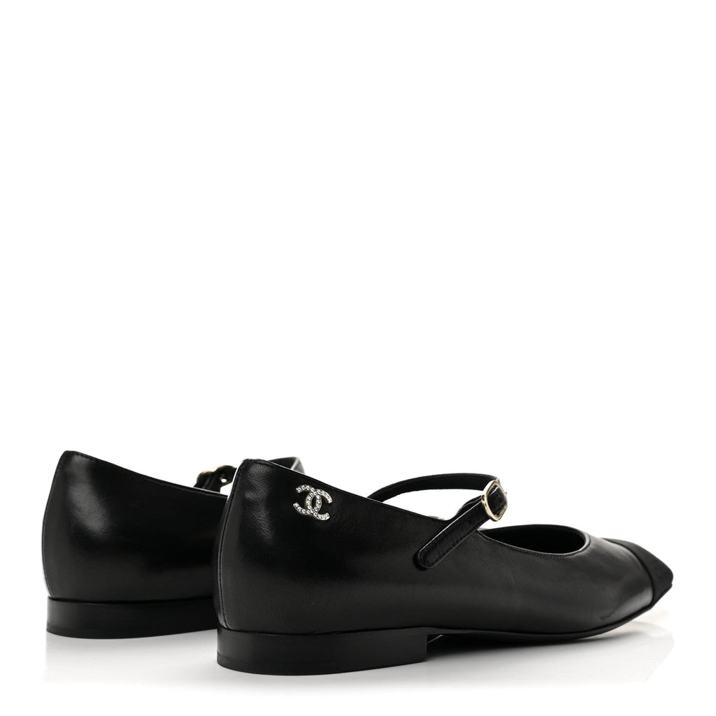 Chanel Lambskin Grosgrain Cap Toe Women's CC Mary Jane Flats 39.5 Black