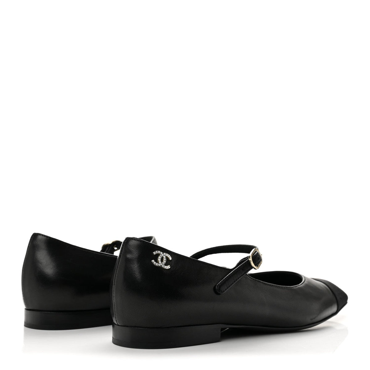 Chanel Lambskin Grosgrain Cap Toe Women's CC Mary Jane Flats 39.5 Black