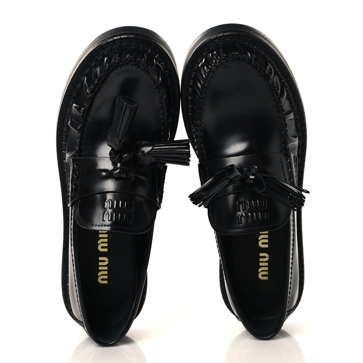 Miu Miu Spazzolato Calfskin Women's Tassel Loafers 36.5 Black