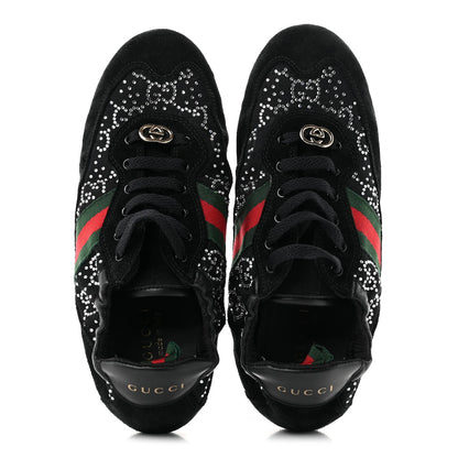 Gucci Suede Canvas Women's GG Monogram Crystal Web Sneakers 36 Black
