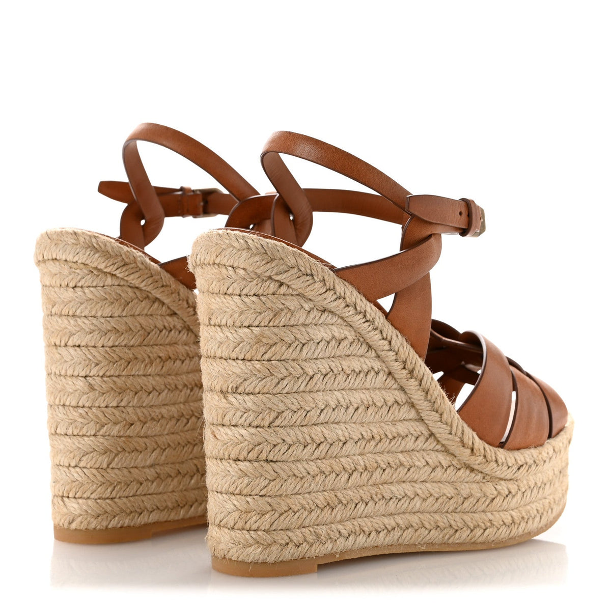 Saint Laurent Calfskin Women's 85 Platform Espadrille Wedge Sandals 39.5 Brown