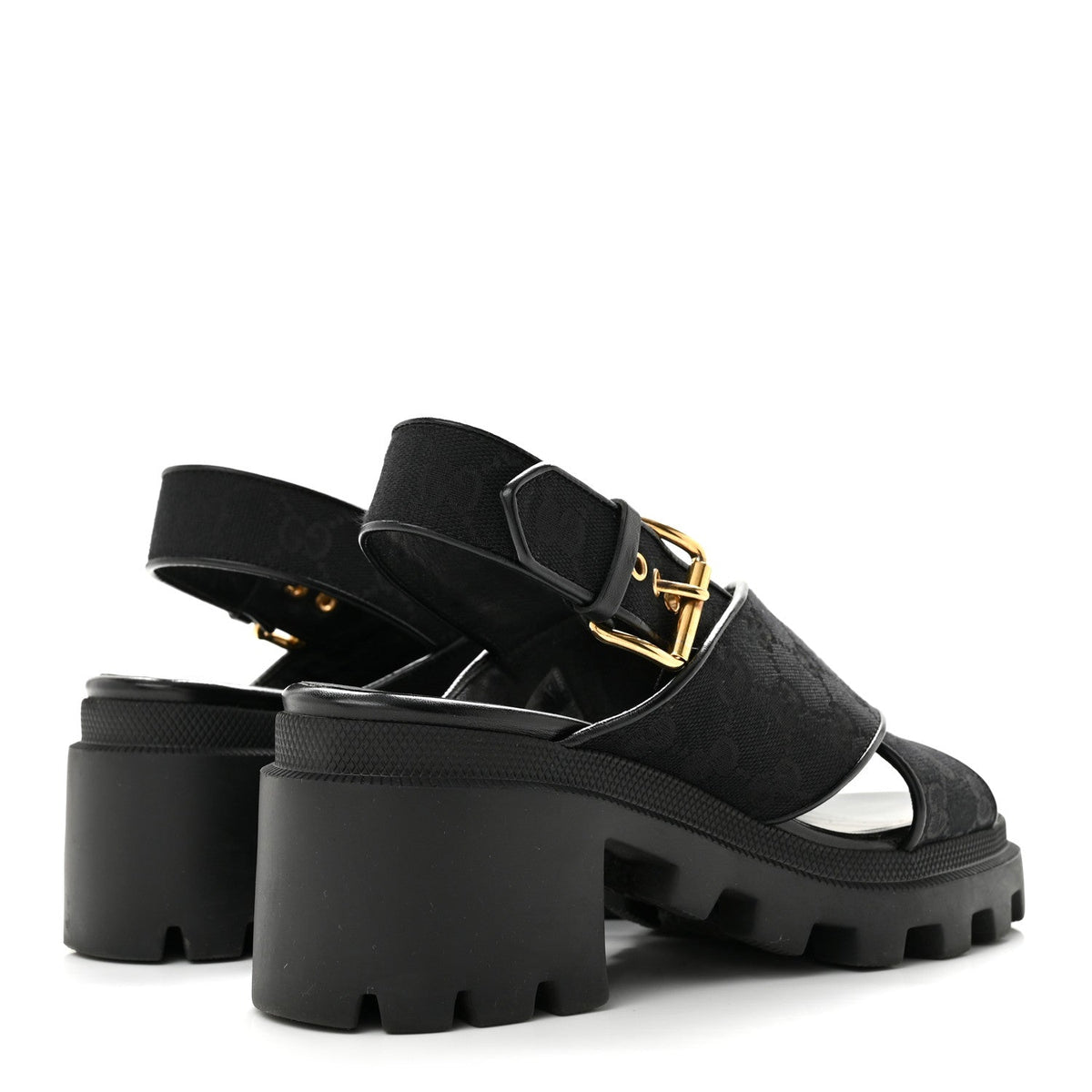 Gucci GG Canvas Women's Monogram Trip Lug Sole Sandals 38.5 Black