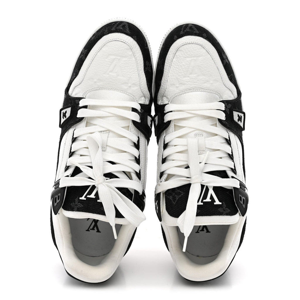 Louis Vuitton Calfskin Denim Men's LV Trainer Sneakers 10 Black