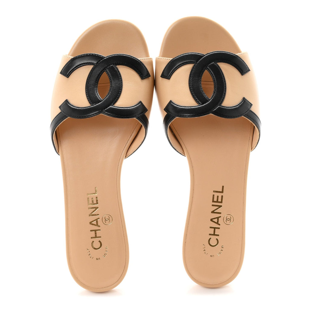 Chanel Lambskin CC Cutout Sandal Women's Mules