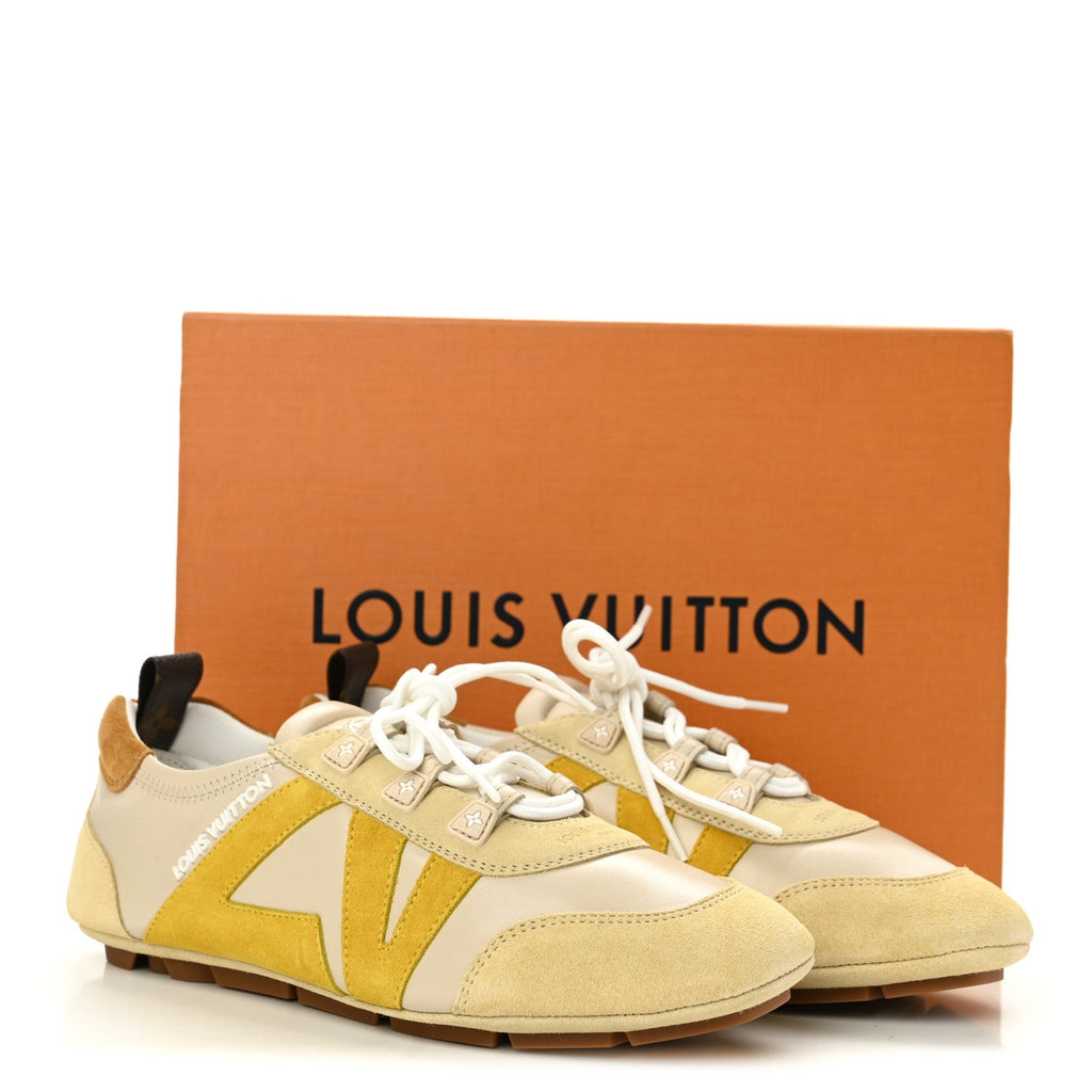 Louis Vuitton Suede Calfskin Women's LV Sneakerina 37 Light Beige Yellow