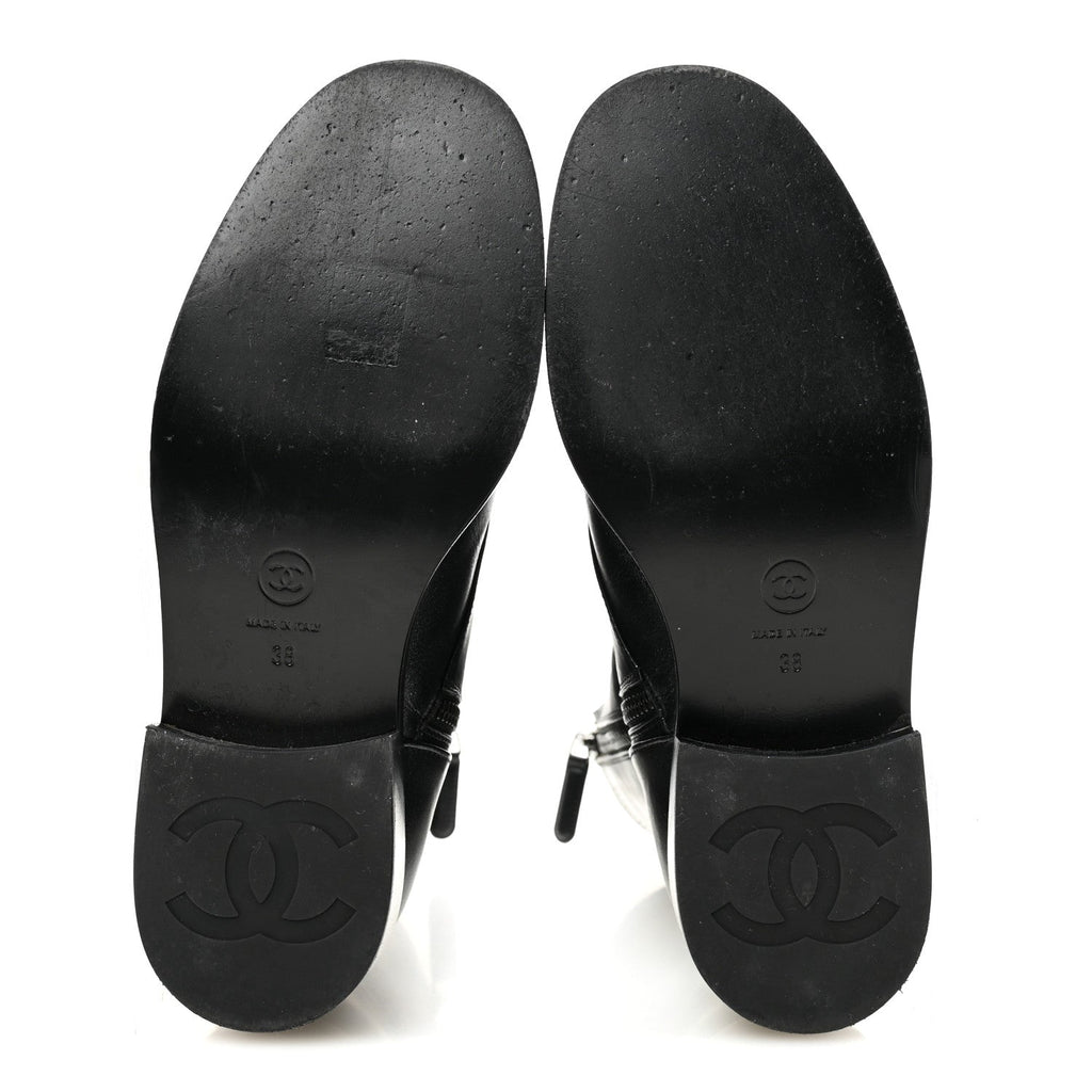 Chanel Iridescent Calfskin Women's CC Combat Boots 38 Black