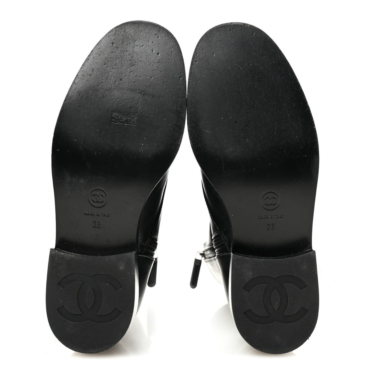Chanel Iridescent Calfskin Women's CC Combat Boots 38 Black