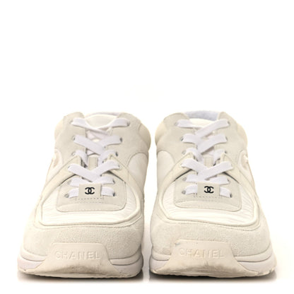 Chanel Suede Calfskin Women's CC Sneakers 37.5 White