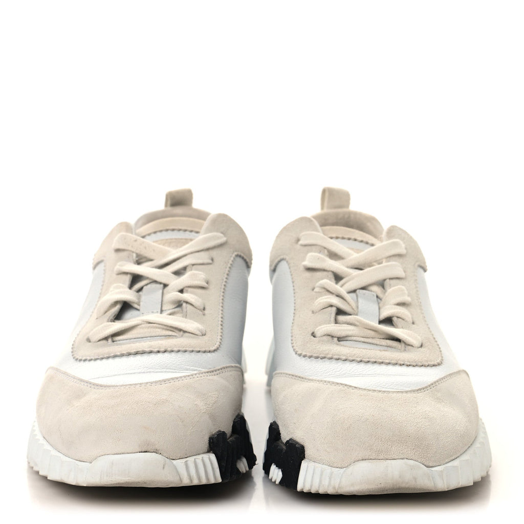 Hermes Calfskin Suede Goatskin Women's Bouncing Sneakers 39 White
