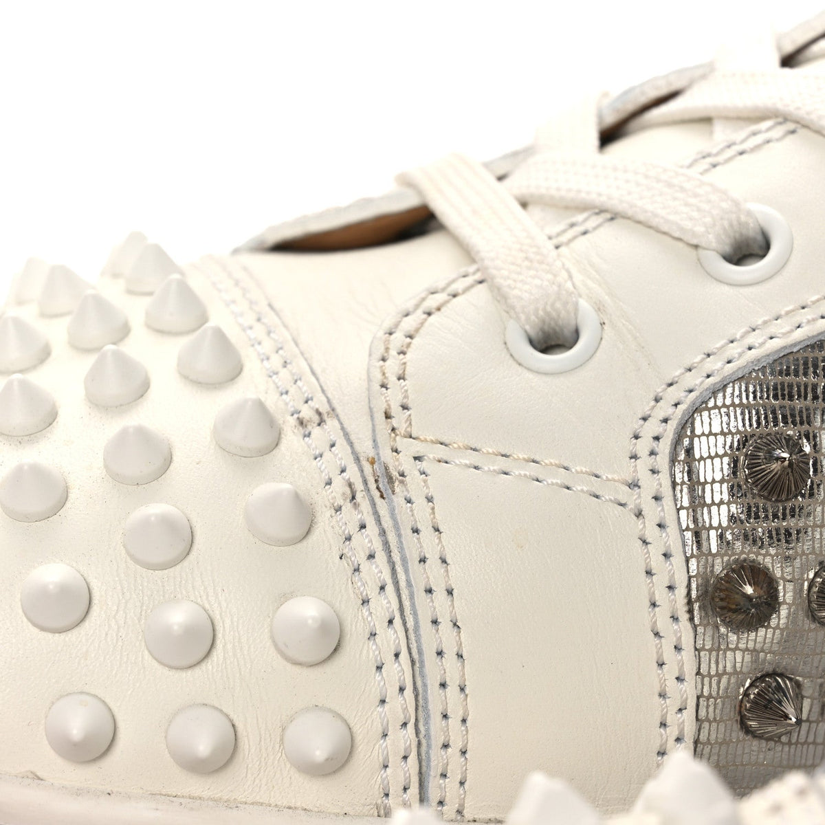 Christian Louboutin Nappa Laminato Men's Yang Louis Flat Sneakers 45 Latte Silver