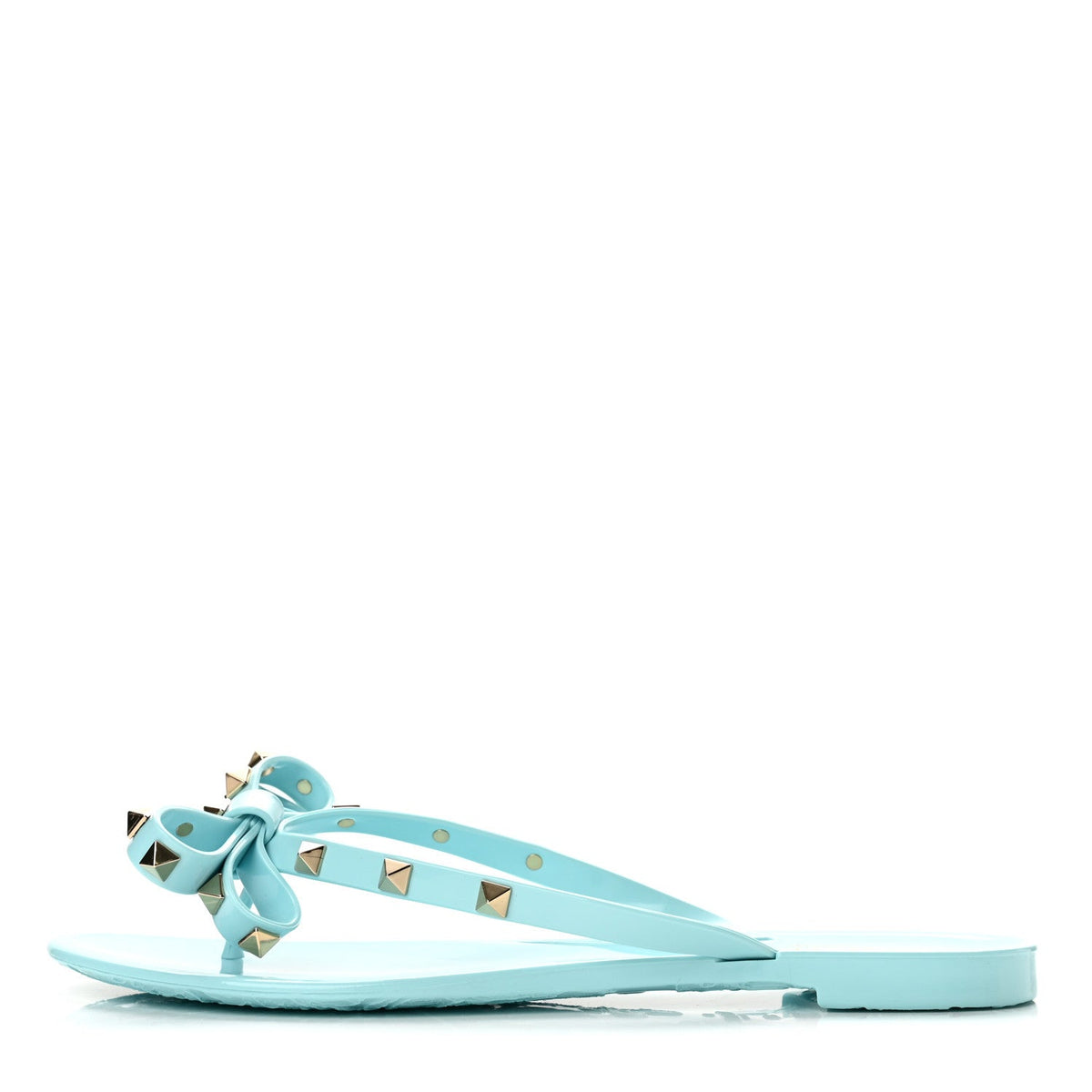 Valentino Garavani PVC Women's Jelly Rockstud Bow Thong Sandals 40 Light Blue