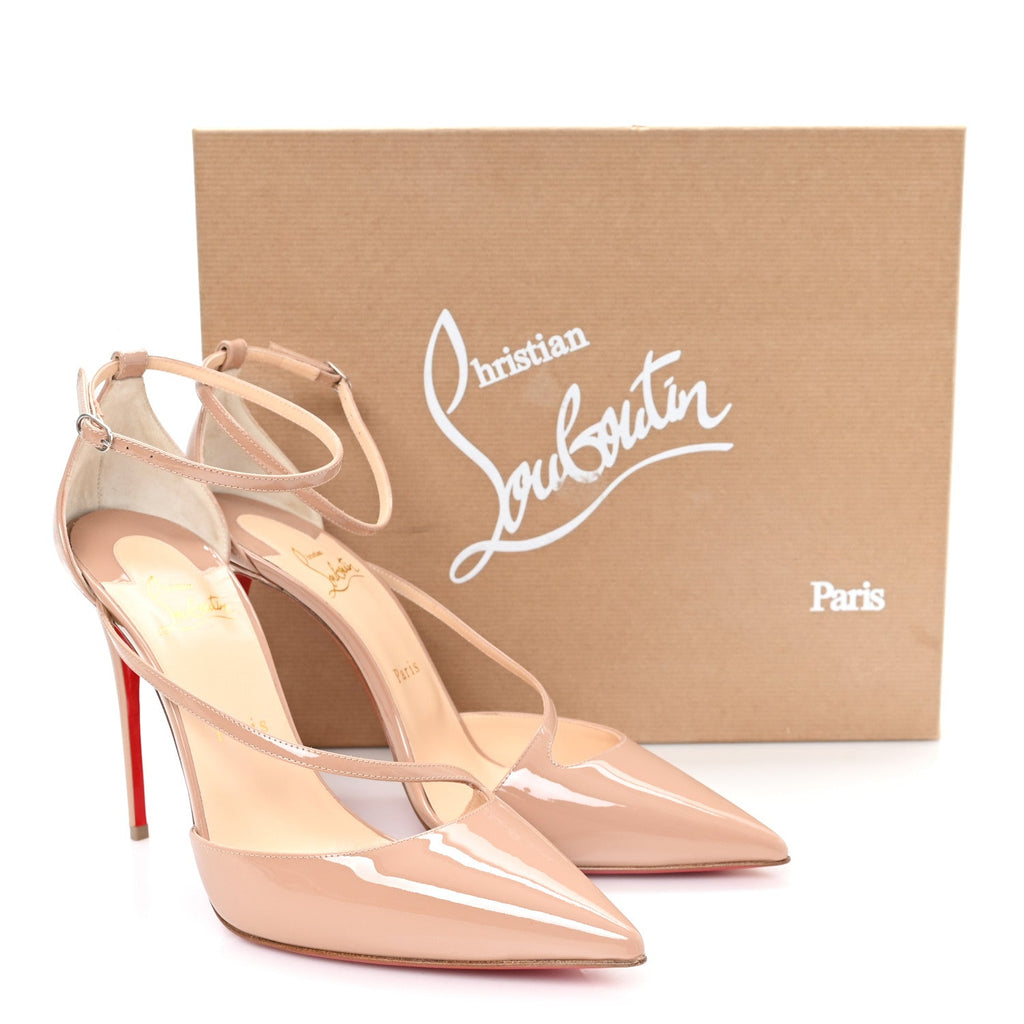 Christian Louboutin Patent Women's Fliketta 100 Pumps 39 Nude