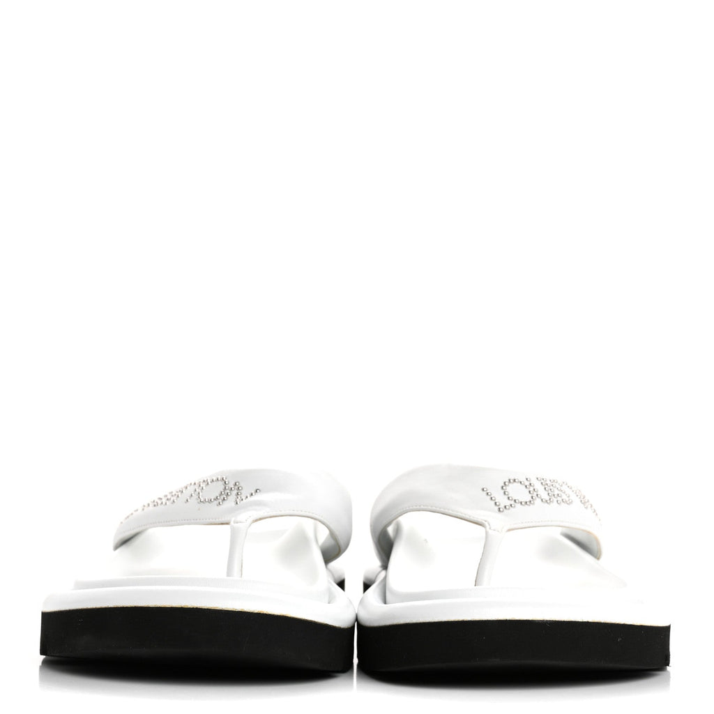 Louis Vuitton Calfskin Women's Logo Studded Pillow Flat Sandals 35 White