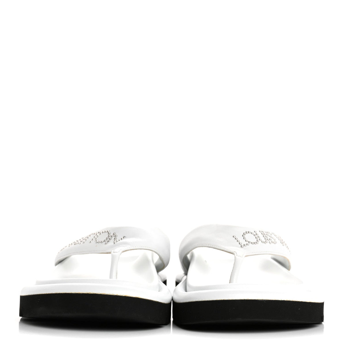 Louis Vuitton Calfskin Women's Logo Studded Pillow Flat Sandals 35 White