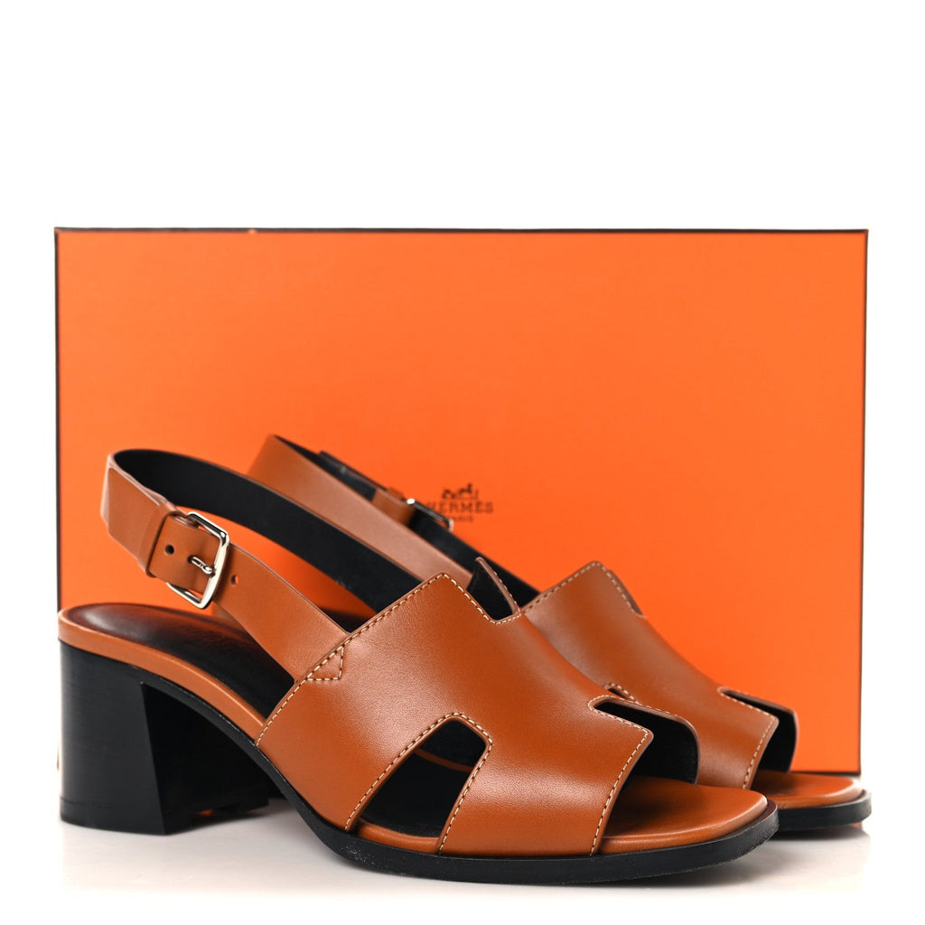 Hermes Calfskin Women's Elbe 60 Sandals 38 Marron Glaise