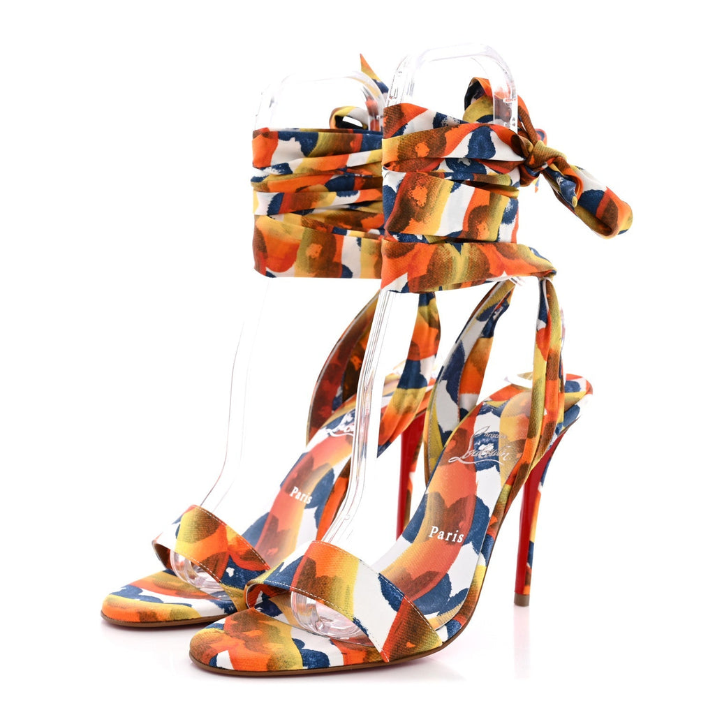 Christian Louboutin Satin Women's Miss Z Du Desert Sandals 39.5 Multicolor