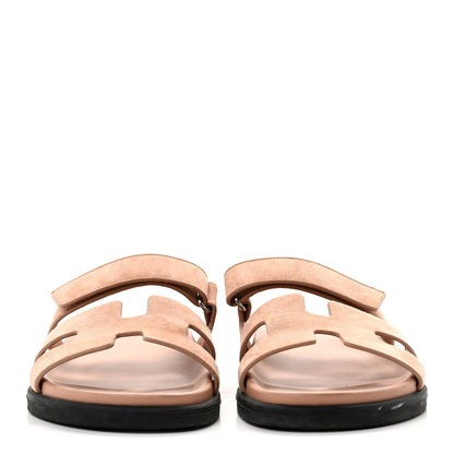 Hermes Suede Goatskin Women's Chypre Sandals 39 Rose Aube