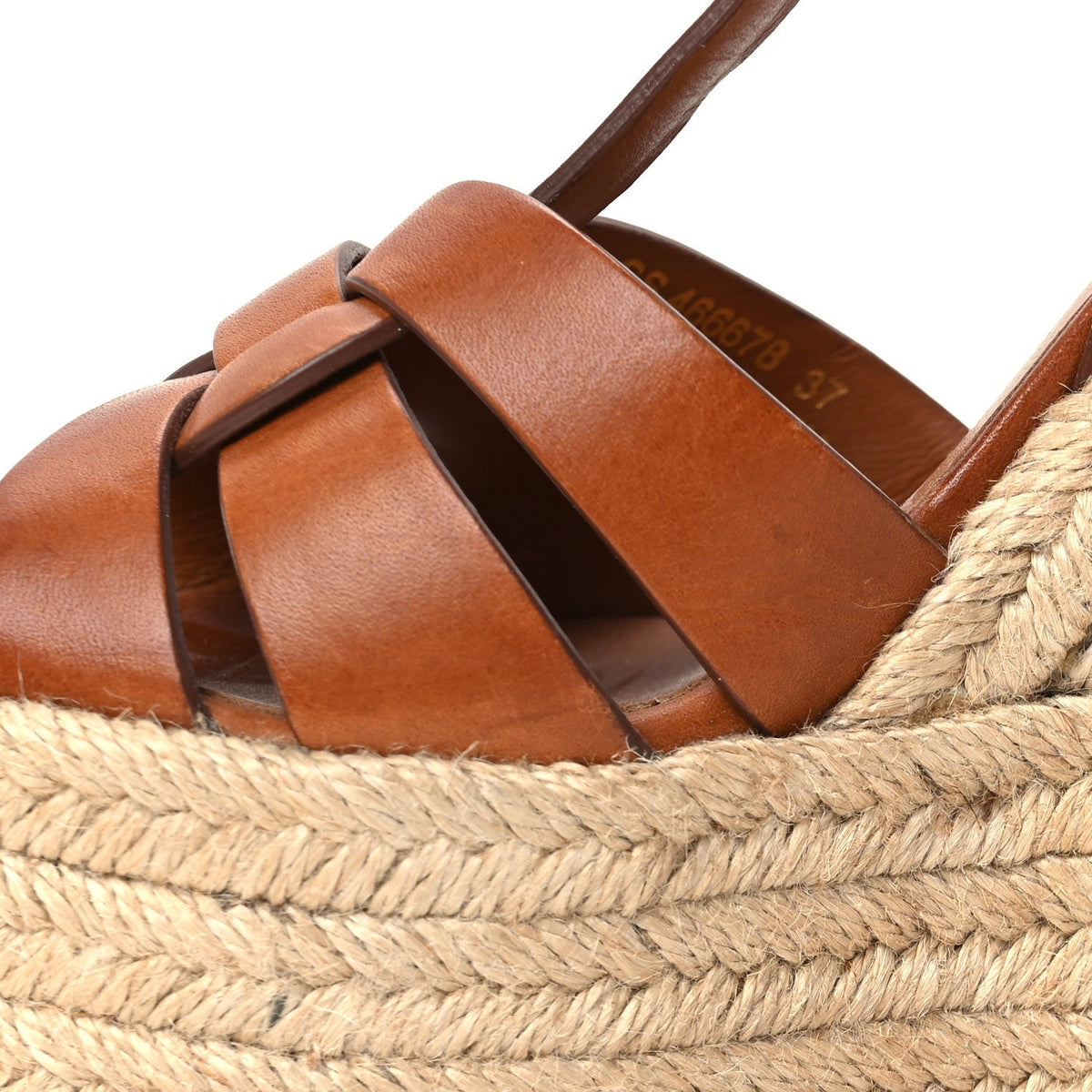 Saint Laurent Calfskin Women's Tribute 95 Platform Sandals 37 Brown