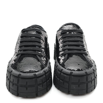 Prada Paillettes Triangle Logo Double Wheel 50mm Women's Sneakers 37 Black