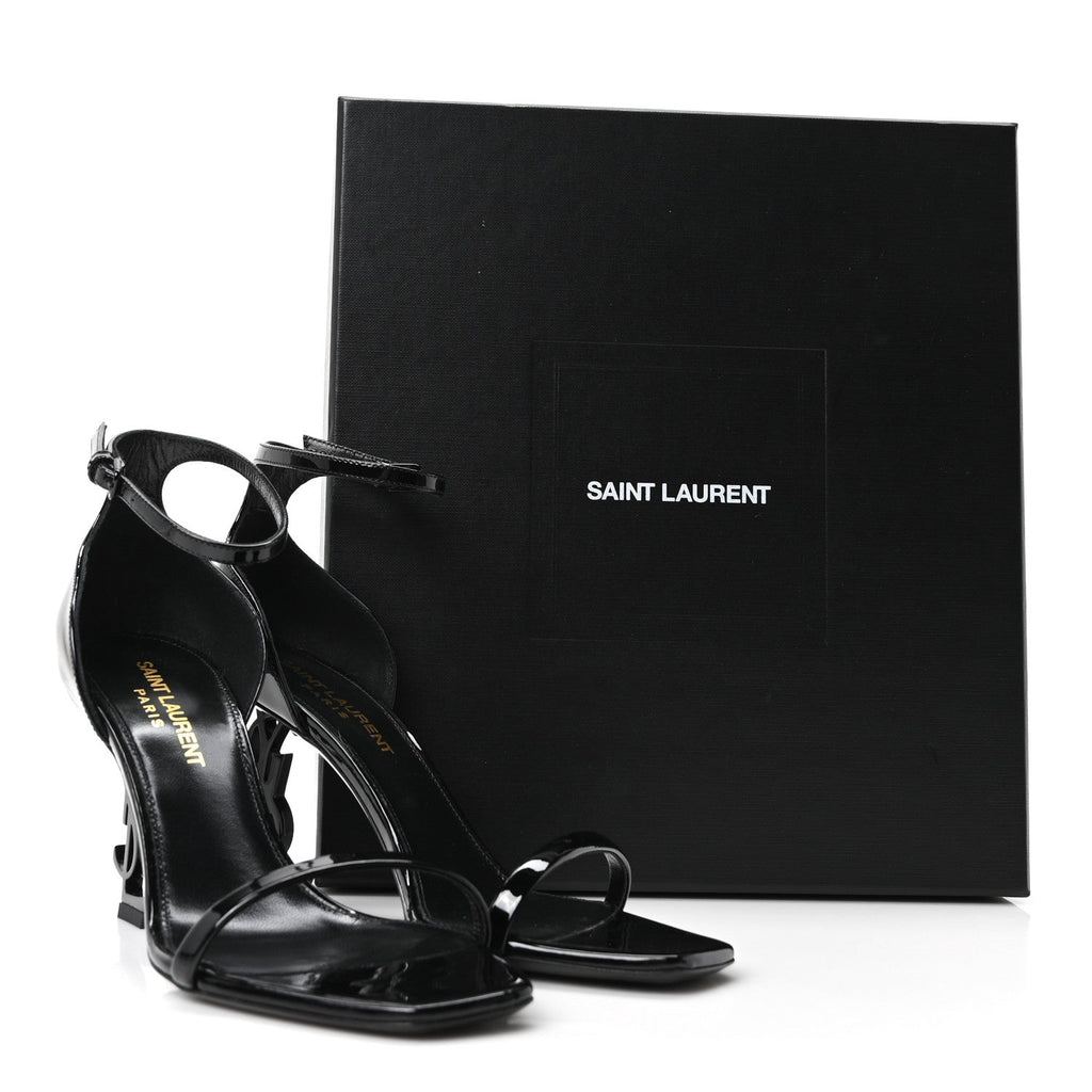 Saint Laurent Patent Calfskin Women's Opyum 85 Sandals 36 Black