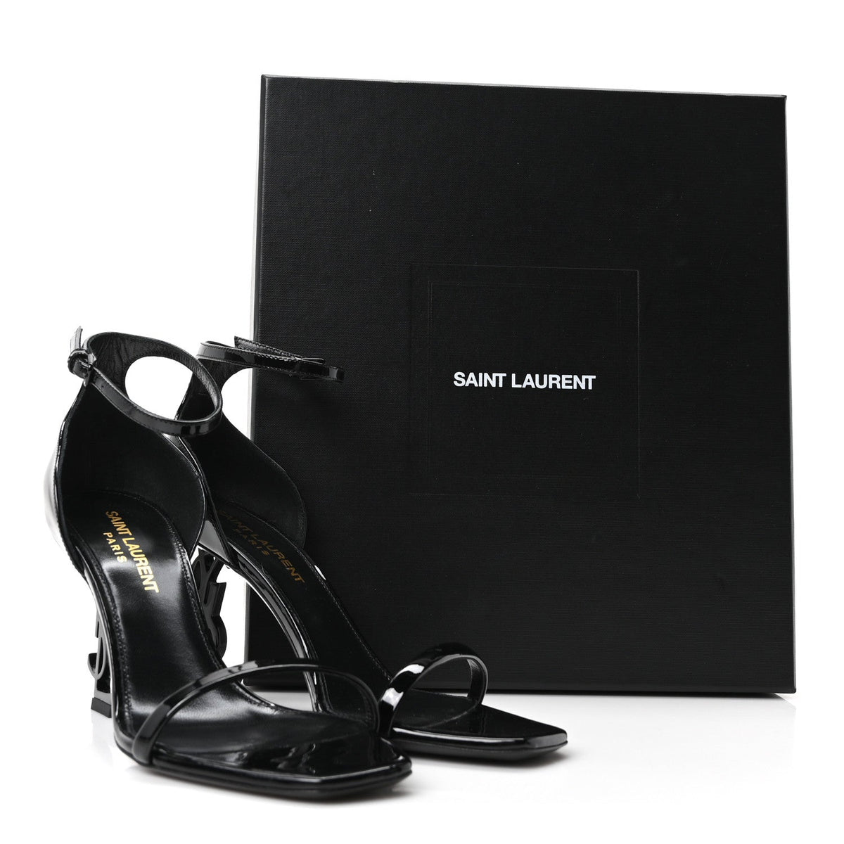 Saint Laurent Patent Calfskin Women's Opyum 85 Sandals 36 Black