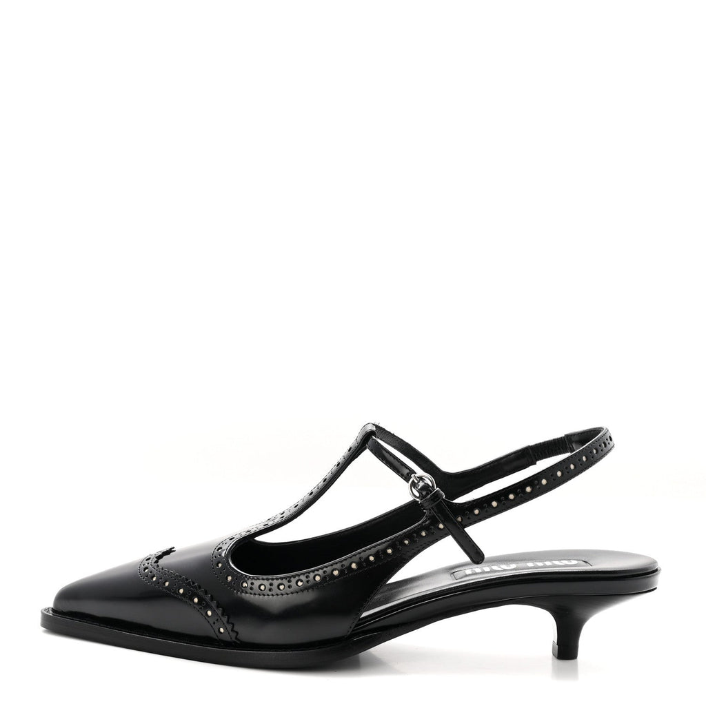 Miu Miu Calfskin Women's Brogue Slingback Pumps 39 Black