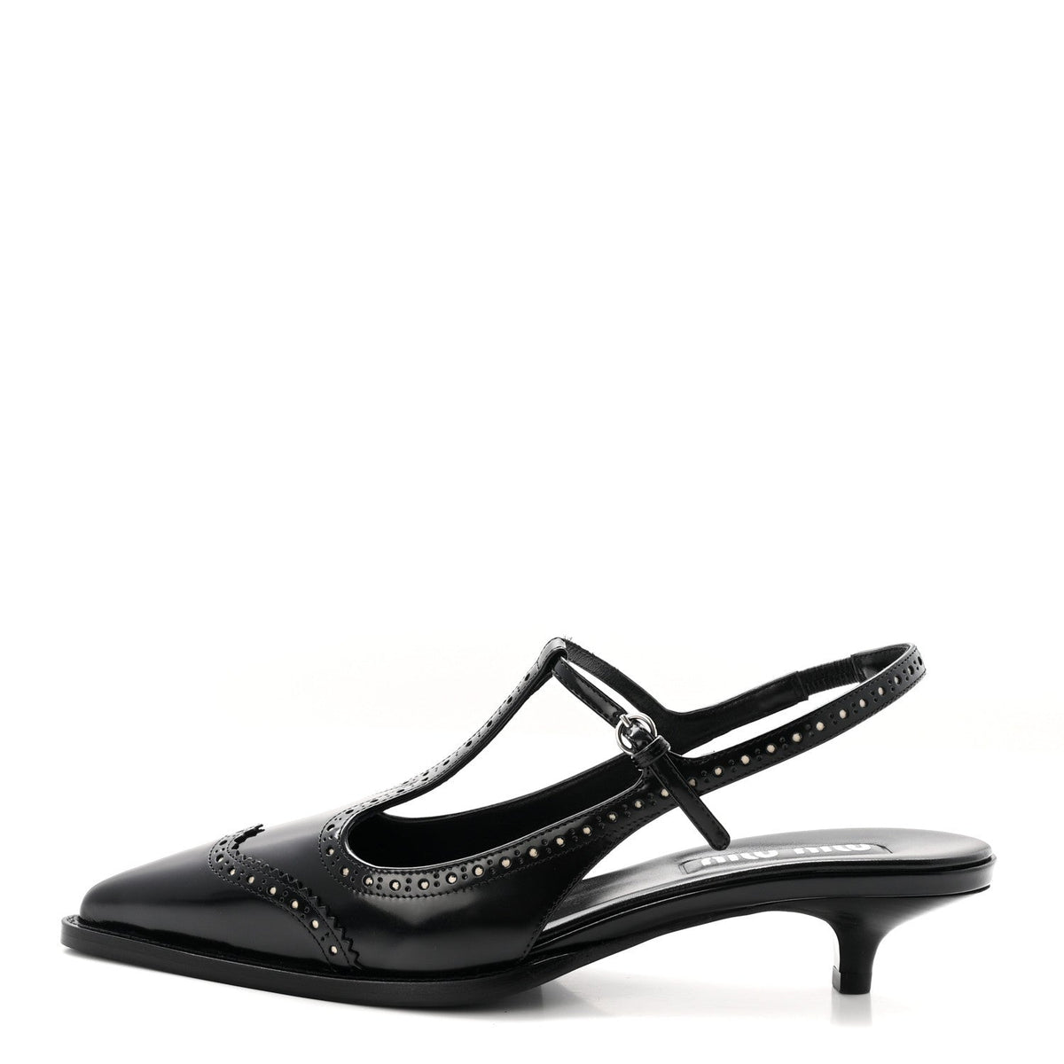Miu Miu Calfskin Women's Brogue Slingback Pumps 39 Black