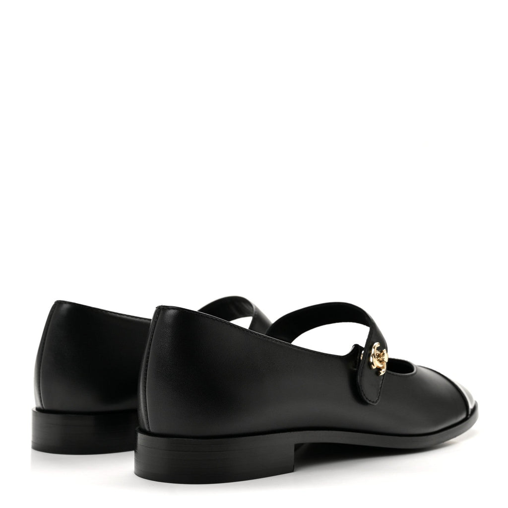 Chanel Calfskin Patent Women's Mary Janes Flats Black