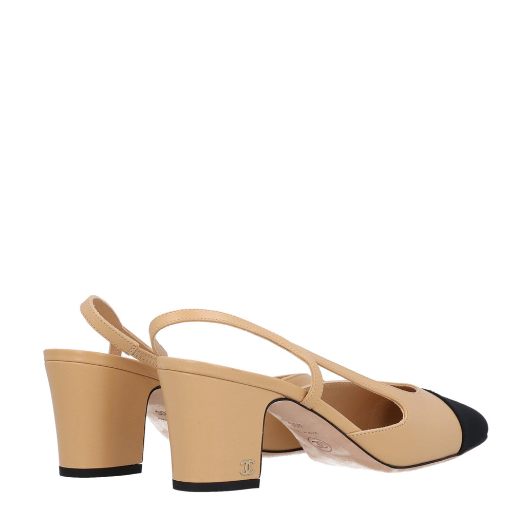 Chanel Goatskin Grosgrain Cap Toe CC Slingback Women's Pumps