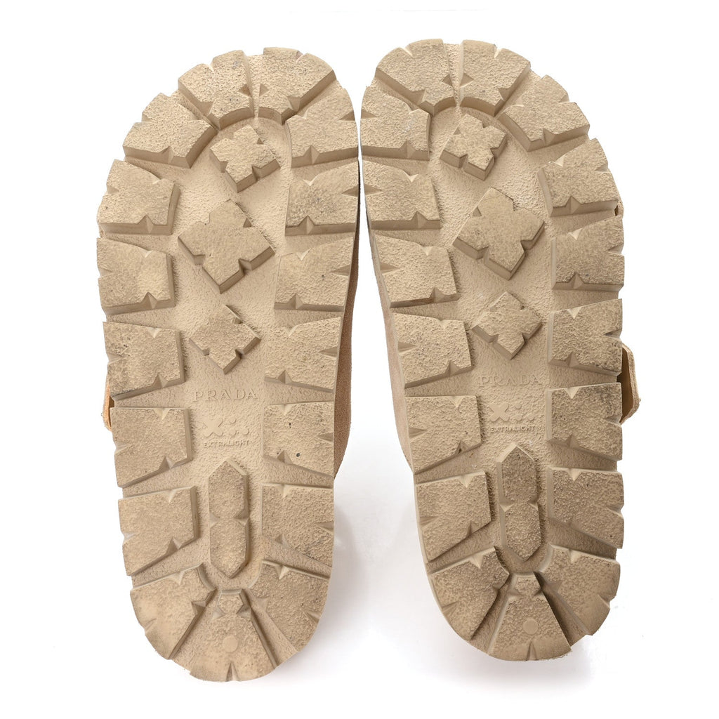 Prada Suede Women's Triangle Logo Slide Sandals 36 Ecru