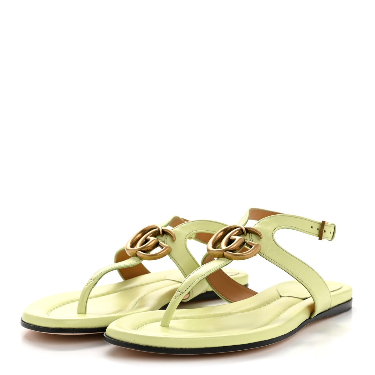 Gucci Calfskin Women's Double G Thong Flat Sandals 35 Pistachio Green