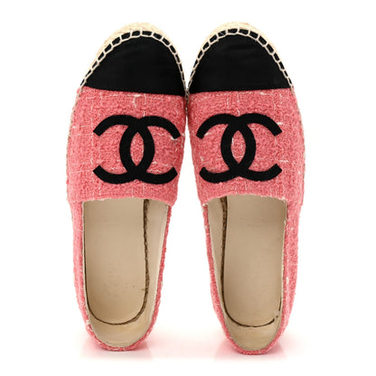 Chanel Tweed Grosgrain Women's CC Espadrilles 35 Pink