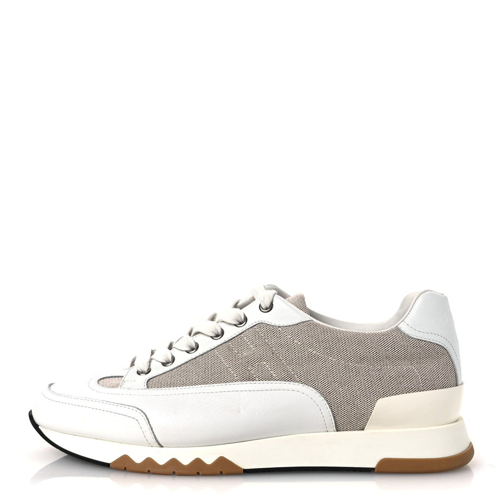 Hermes Canvas Calfskin Men's Trail Sneakers 41.5 Prunoir White